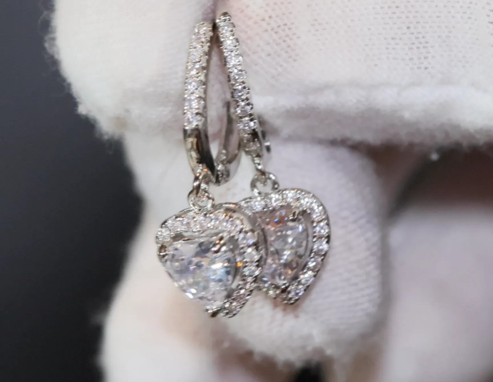 Diamond Heart Earrings | Womens Earrings | Heart earrings with Diamonds | Dangle Earrings | Womens Diamond Earrings | Earrings