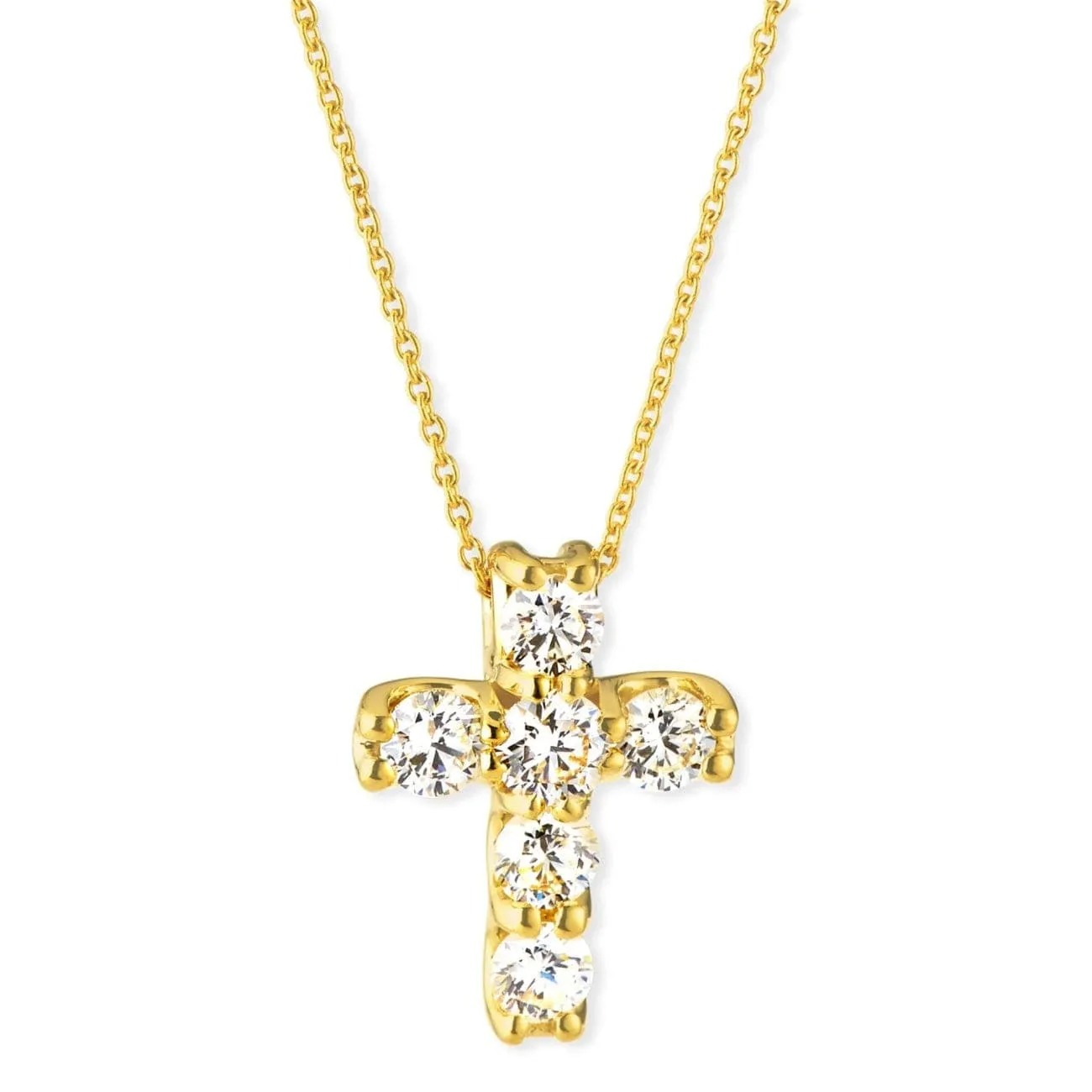 Diamond Square-Set Cross Pendant 18K Yellow Gold Necklace