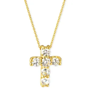 Diamond Square-Set Cross Pendant 18K Yellow Gold Necklace