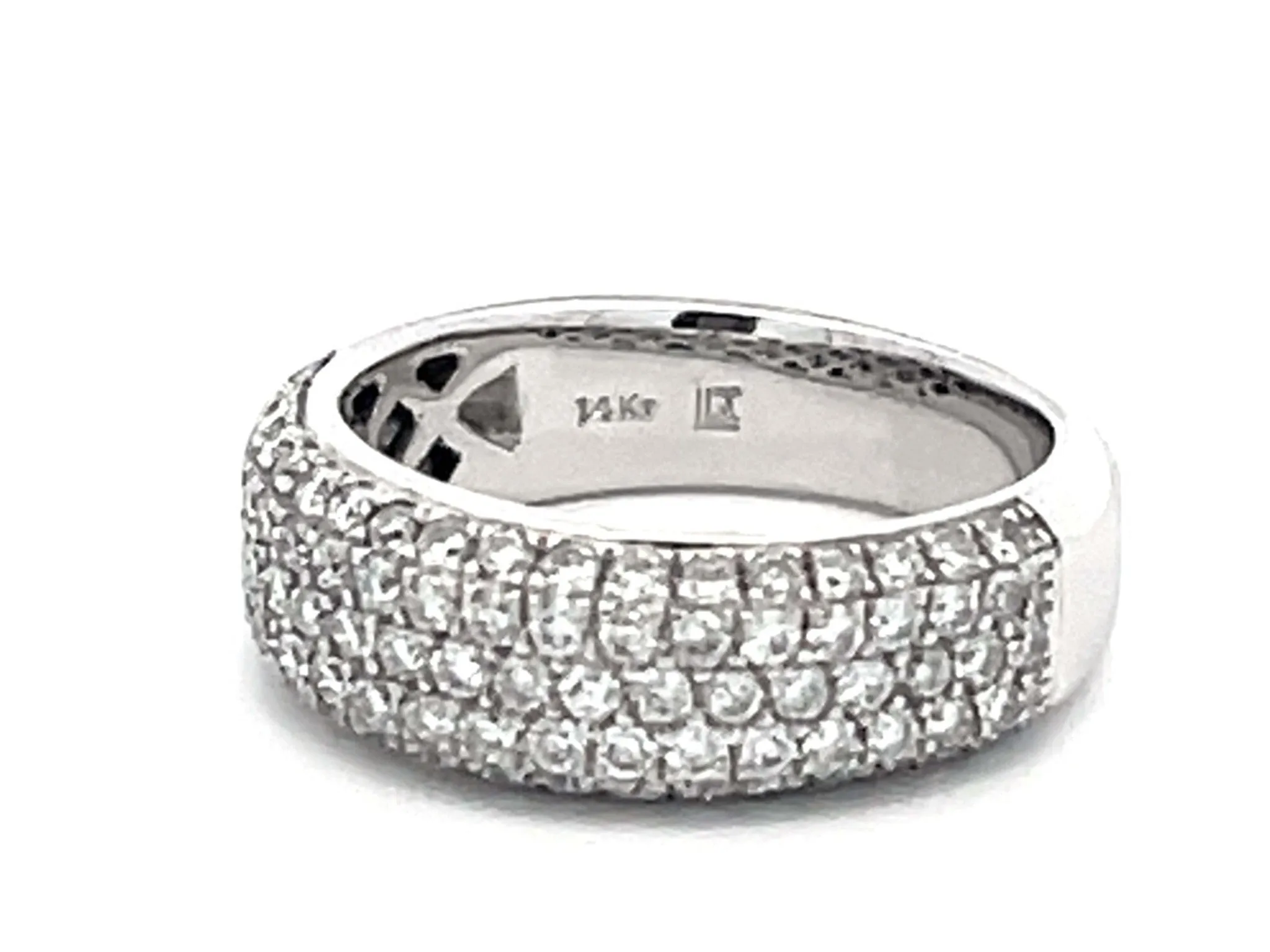 Diamond Studded Band Ring 14k White Gold