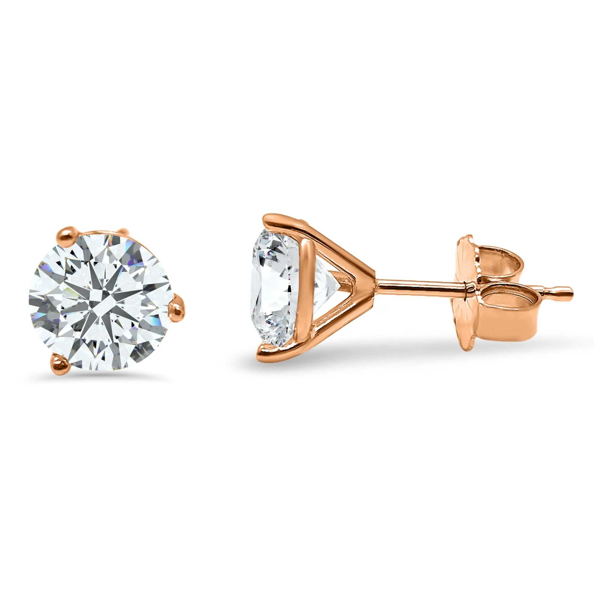 Diamond Threaded Martini Earrings | 14k Gold Pierced Pair in White, Rose, or Yellow Gold | 1/2, 1, or 1 1/2 Carat Total Weight