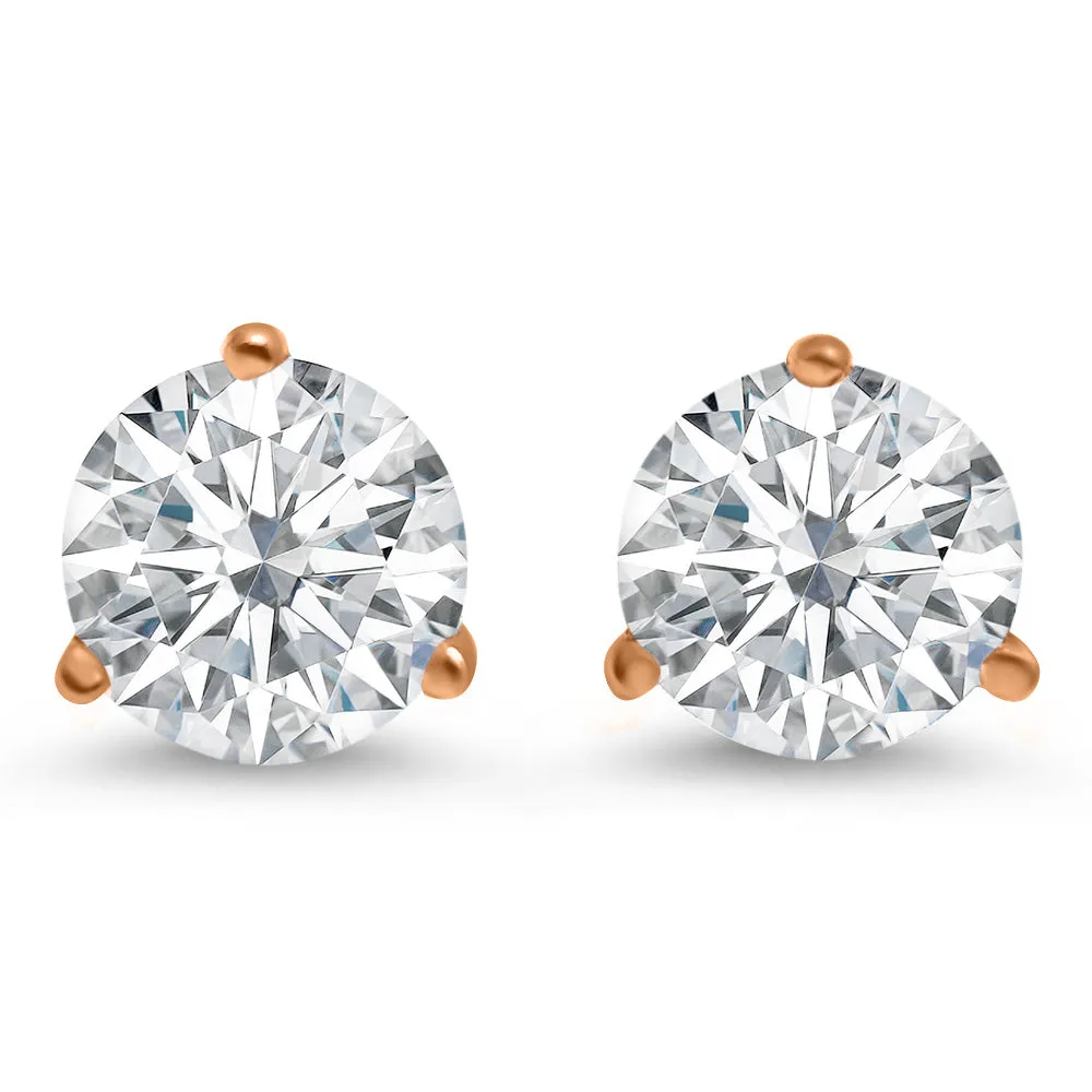 Diamond Threaded Martini Earrings | 14k Gold Pierced Pair in White, Rose, or Yellow Gold | 1/2, 1, or 1 1/2 Carat Total Weight