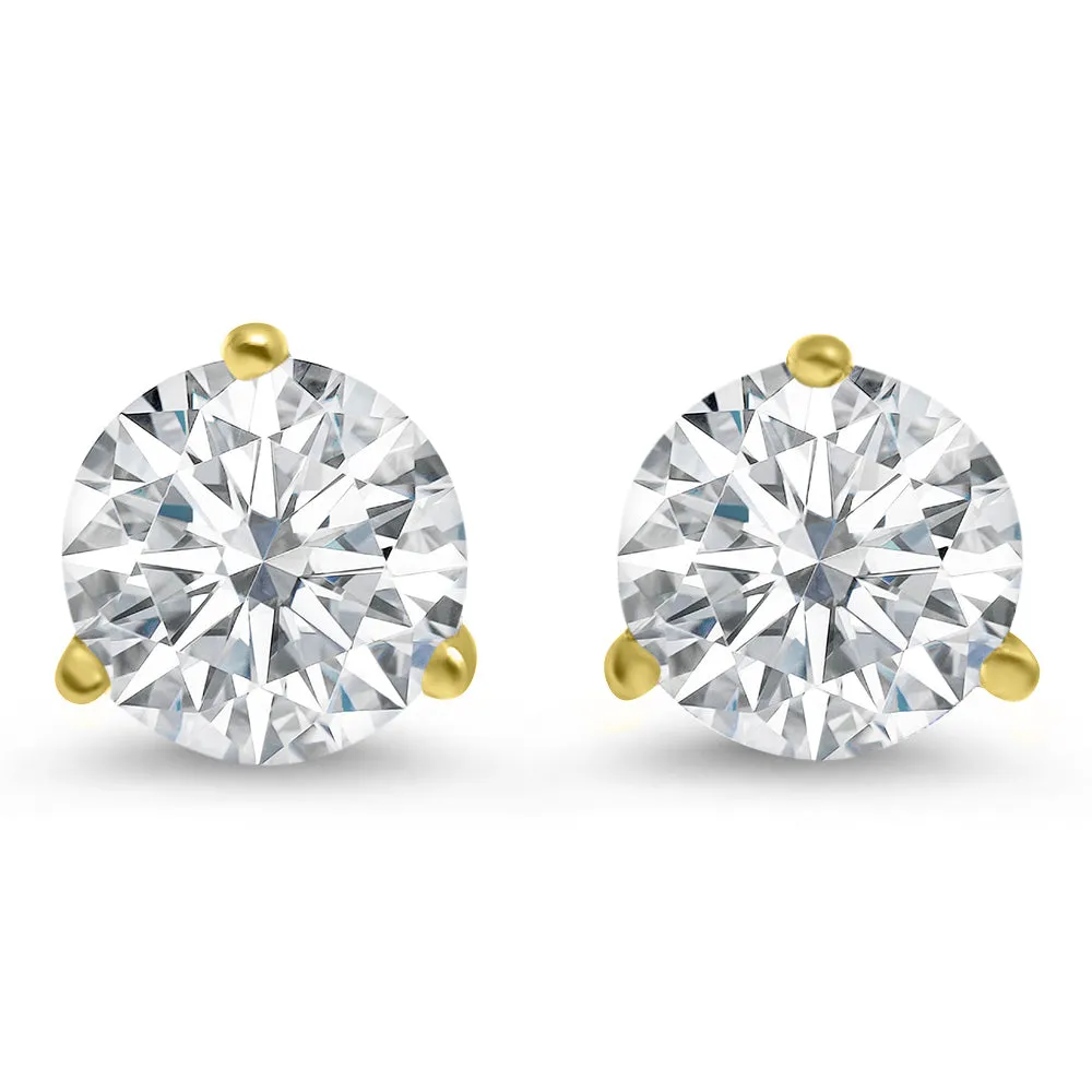 Diamond Threaded Martini Earrings | 14k Gold Pierced Pair in White, Rose, or Yellow Gold | 1/2, 1, or 1 1/2 Carat Total Weight