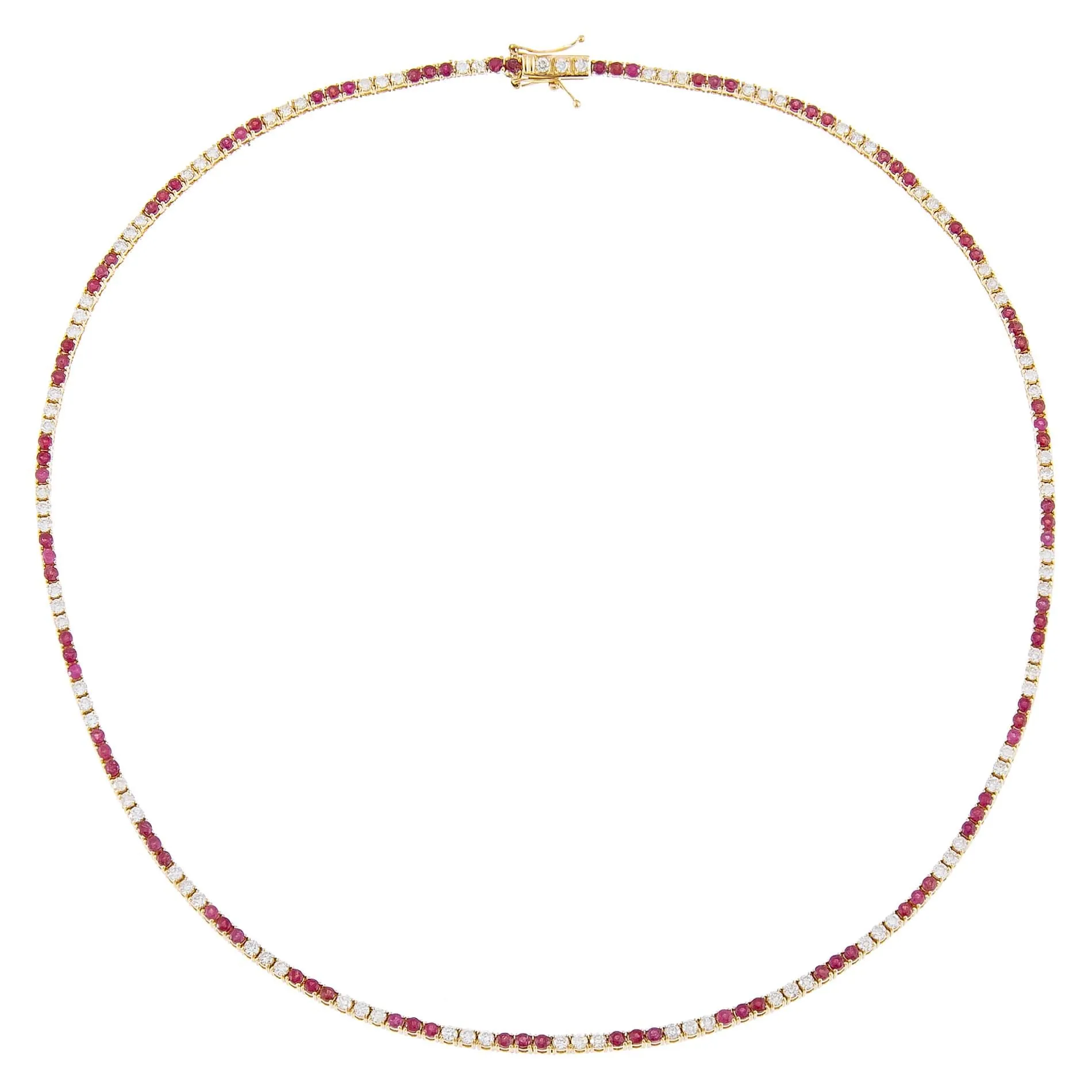 Diamond X Ruby Tennis Necklace 14K