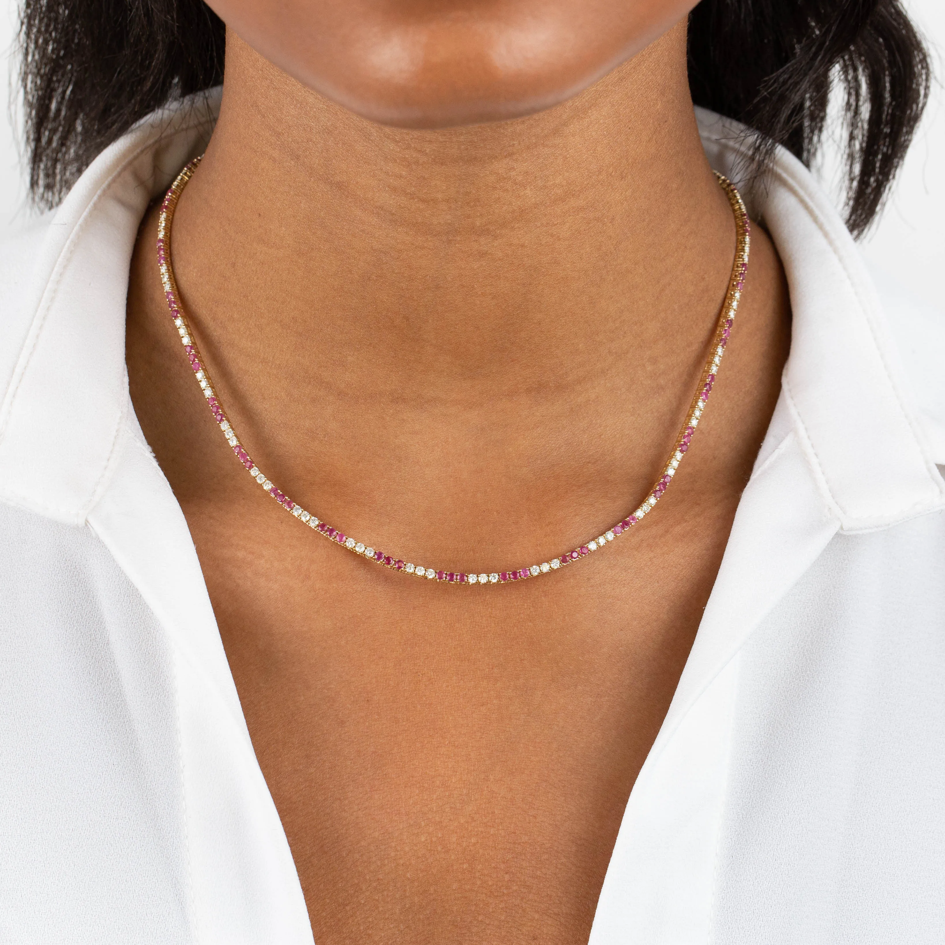 Diamond X Ruby Tennis Necklace 14K