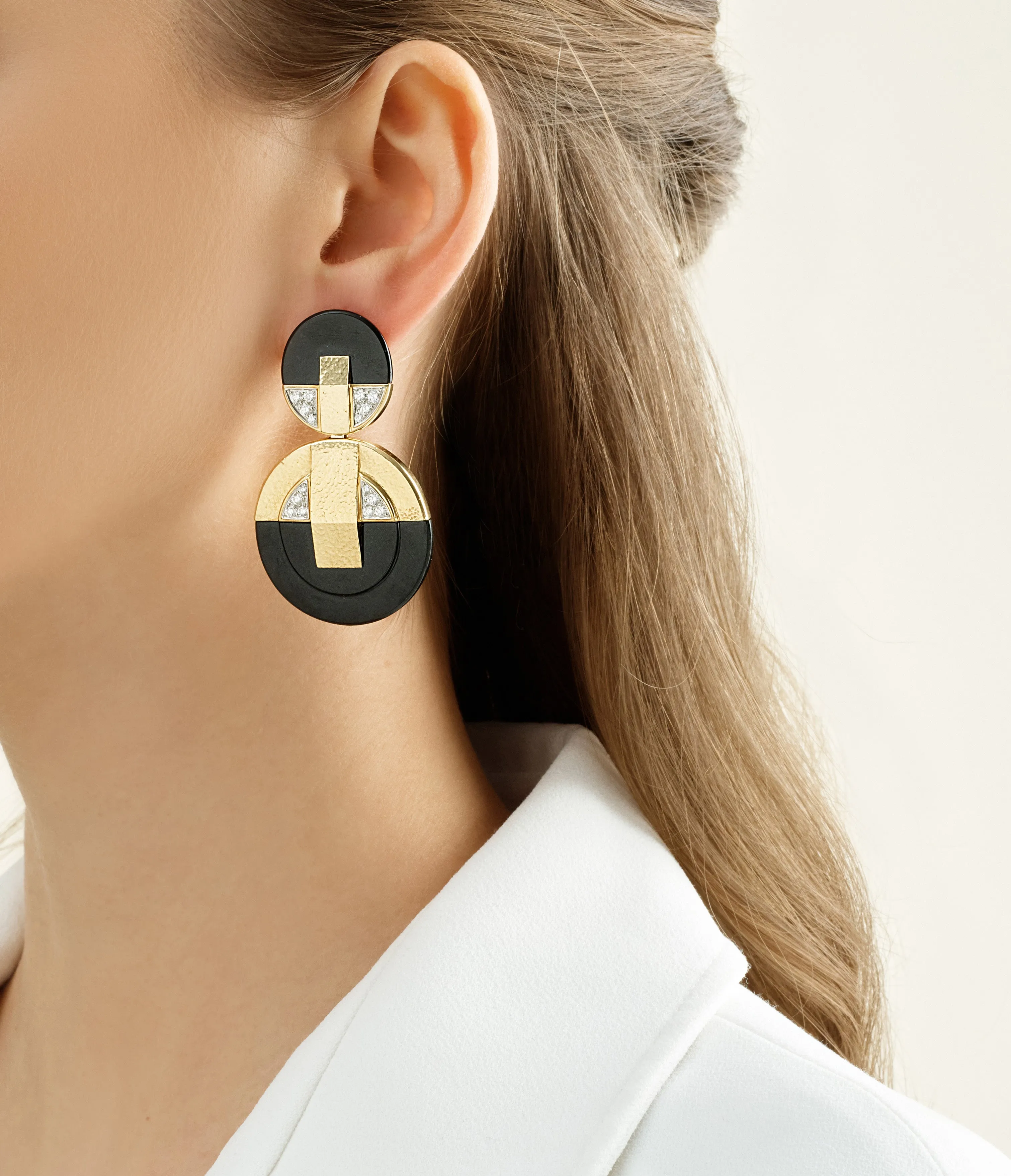 Discus Earrings, Black Onyx