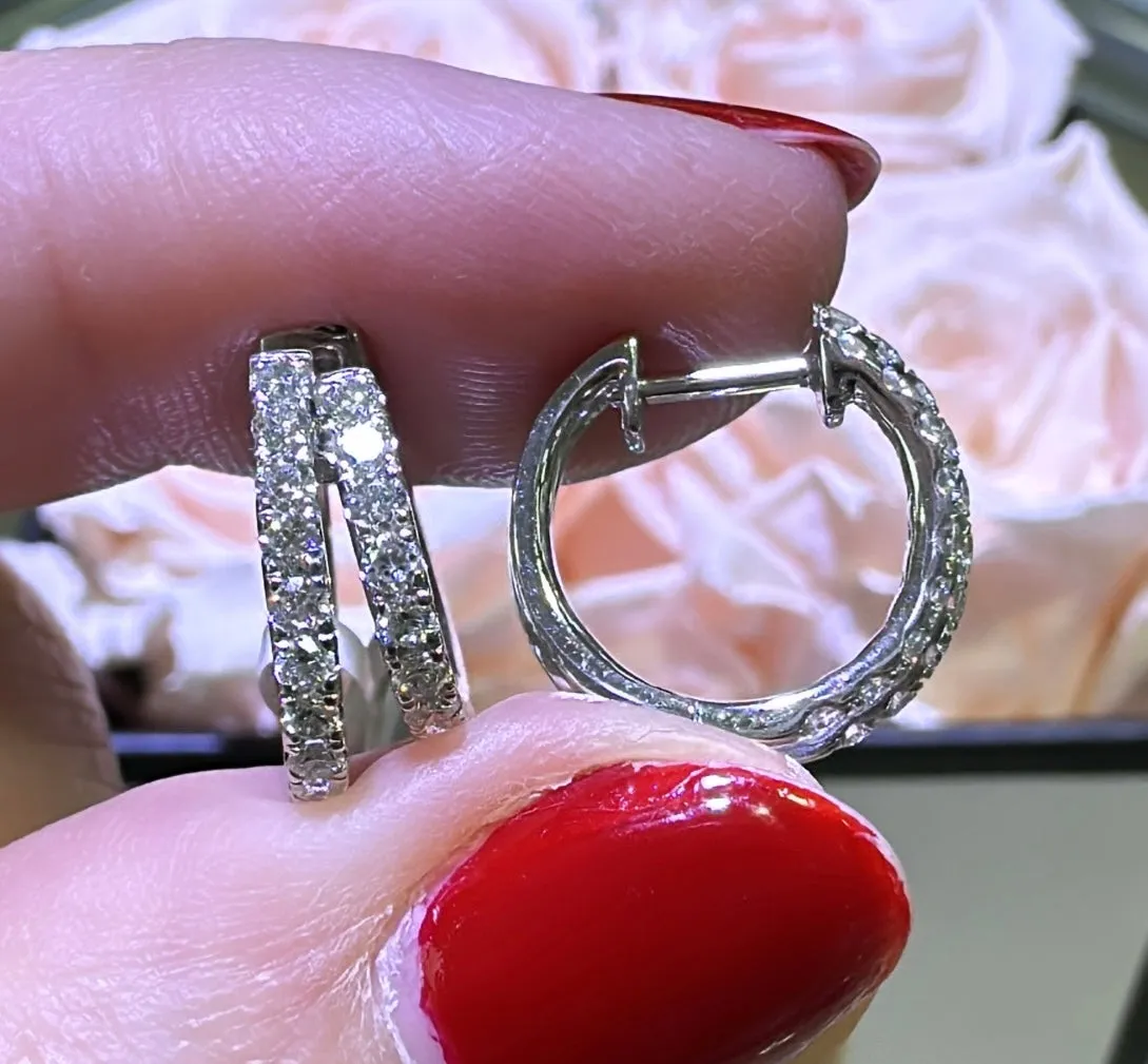 Double Diamond Huggie Earrings 0.65ct tw