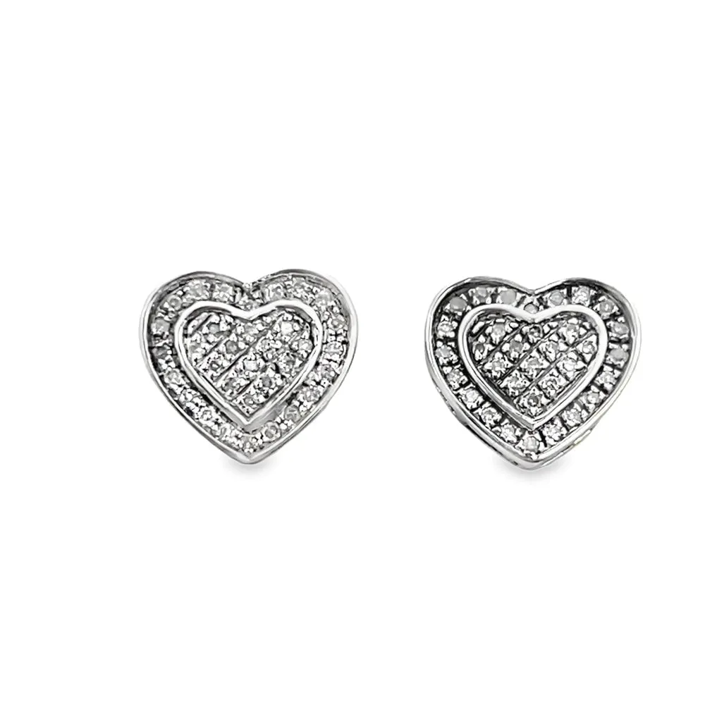 Double Heart Diamond Earrings .25cttw .925 Sterling Silver