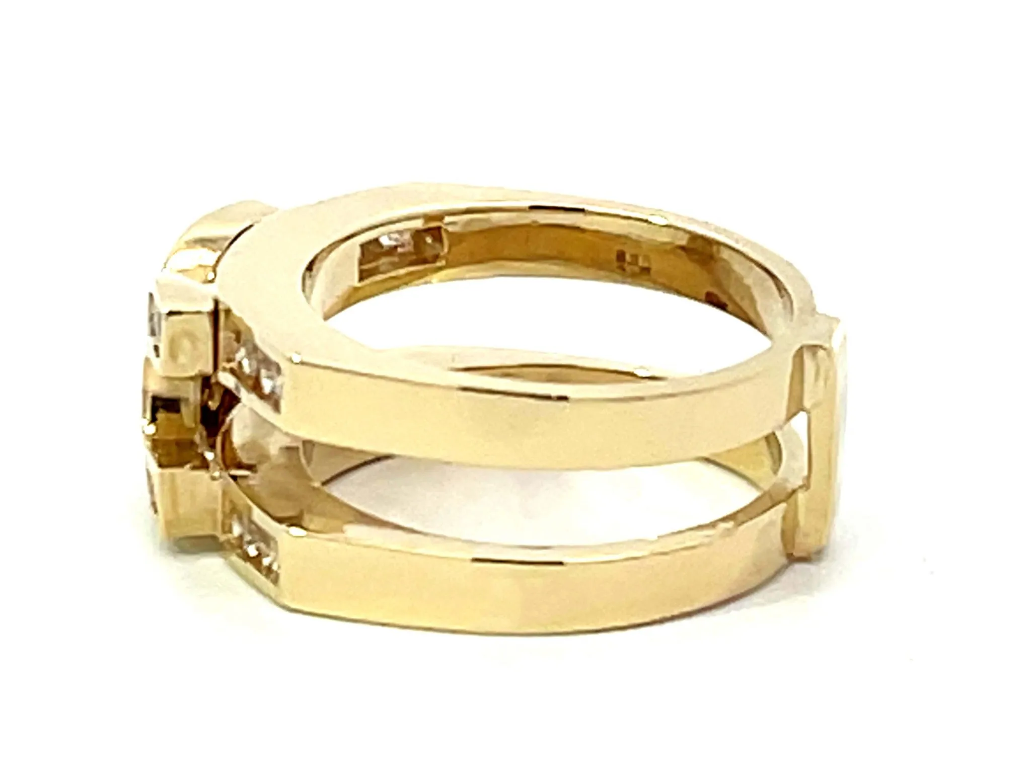 Double Horseshoe Diamond Band Ring in 14K Yellow Gold