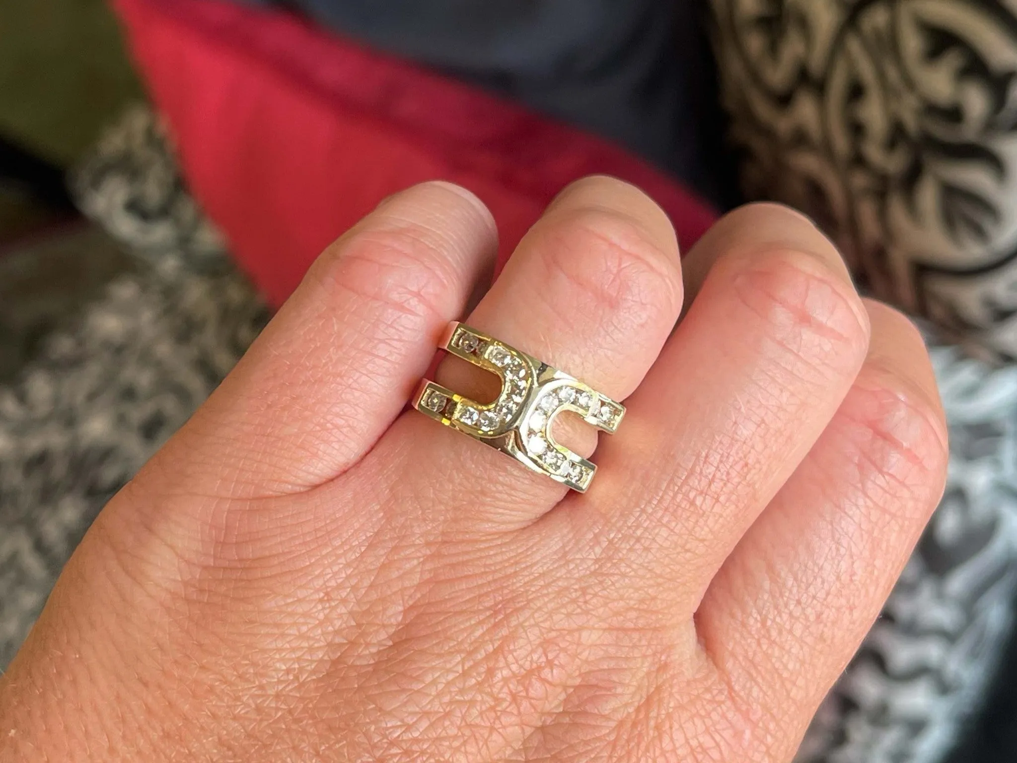 Double Horseshoe Diamond Band Ring in 14K Yellow Gold
