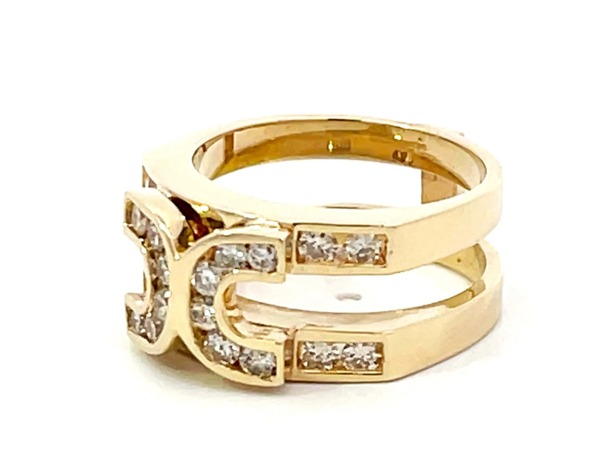 Double Horseshoe Diamond Band Ring in 14K Yellow Gold