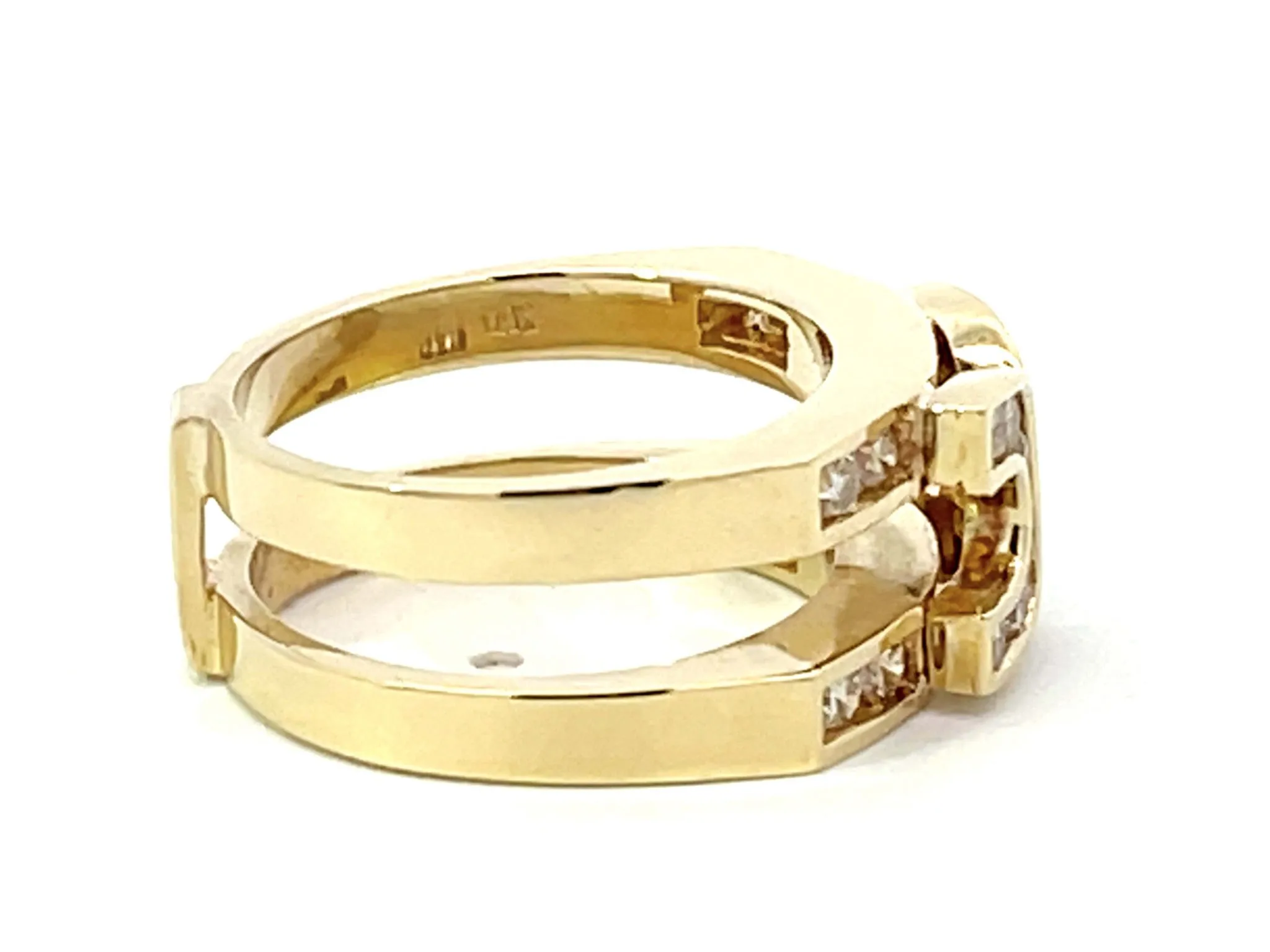 Double Horseshoe Diamond Band Ring in 14K Yellow Gold