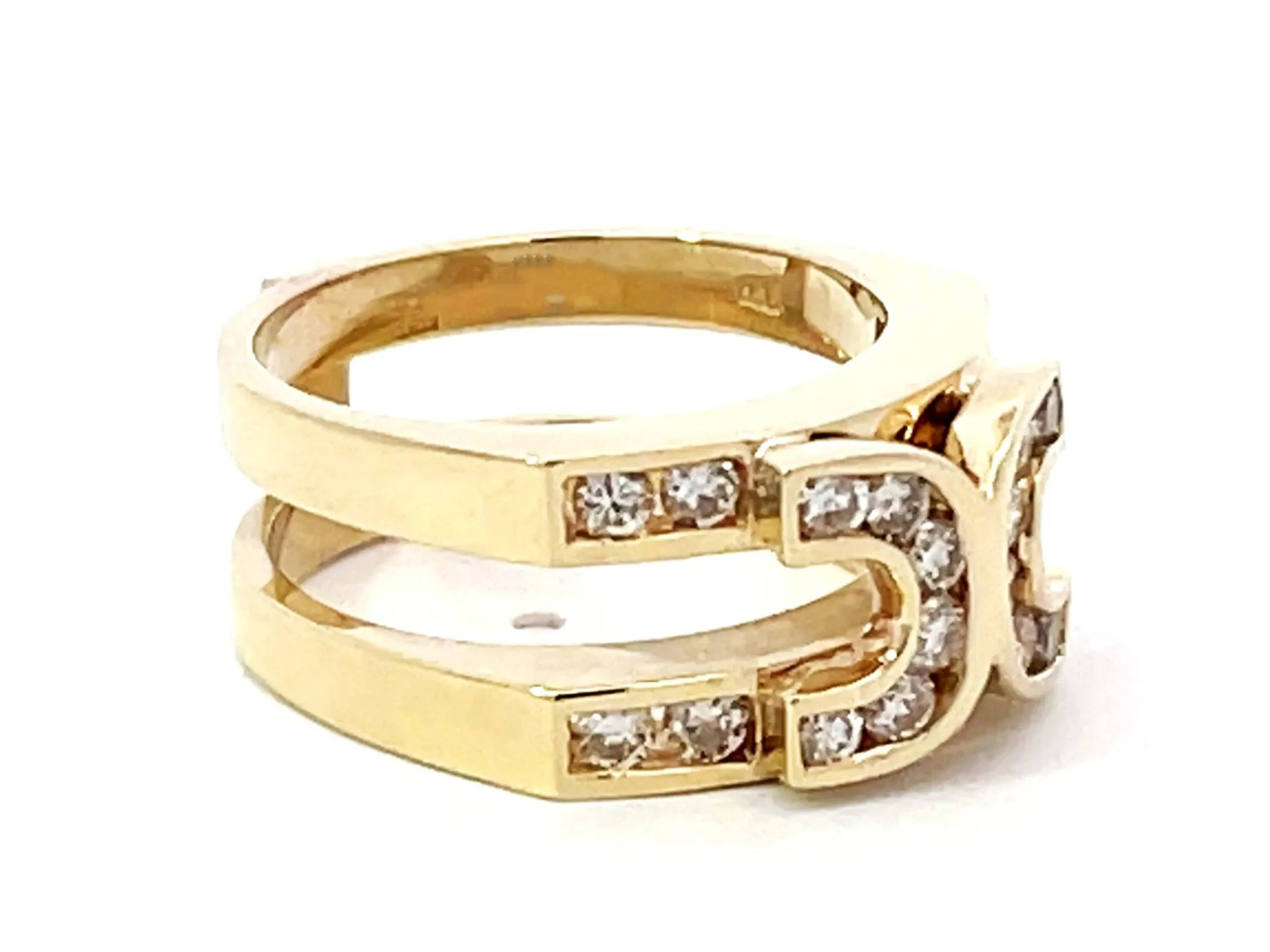 Double Horseshoe Diamond Band Ring in 14K Yellow Gold