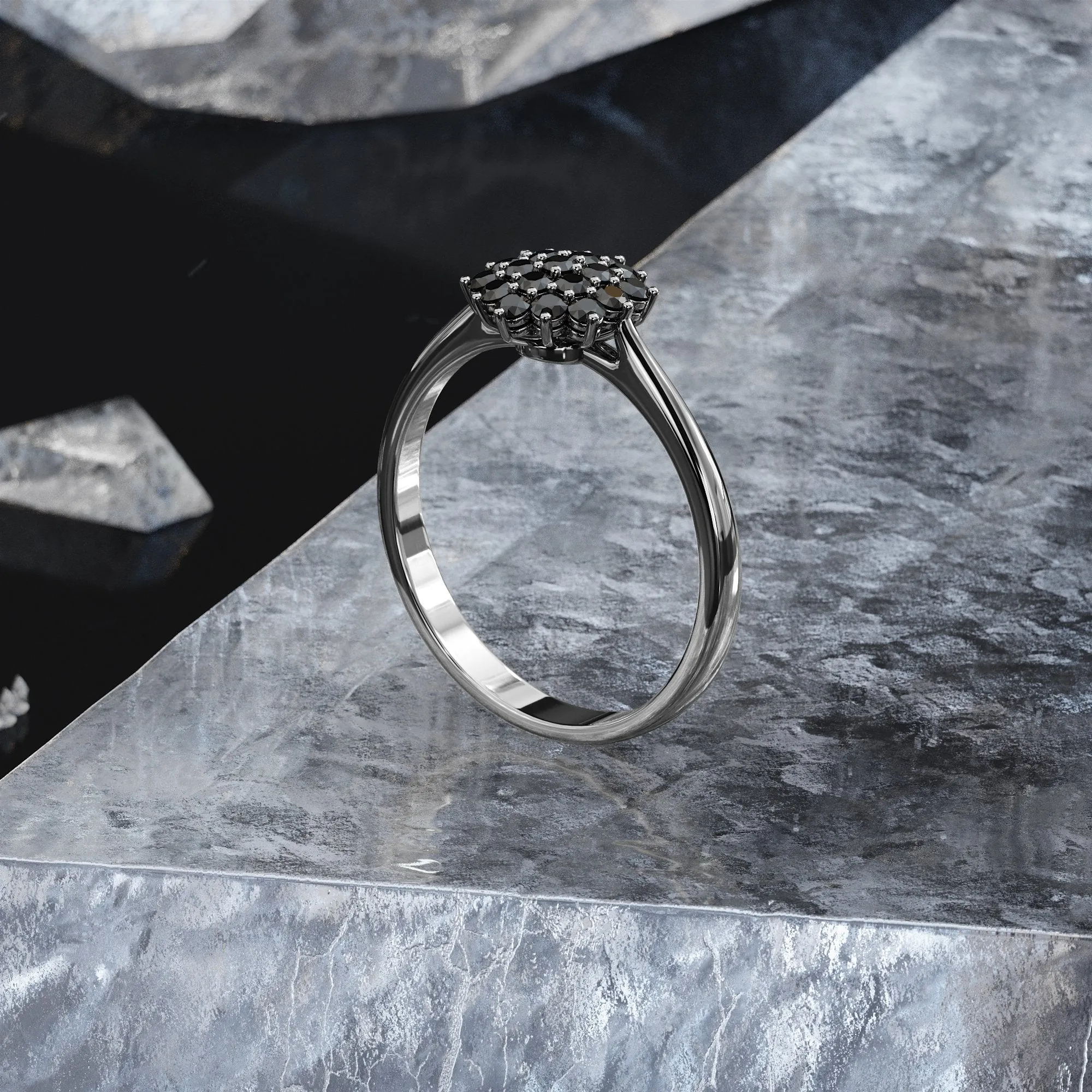 Draco Cluster Natural Black Diamond Ring
