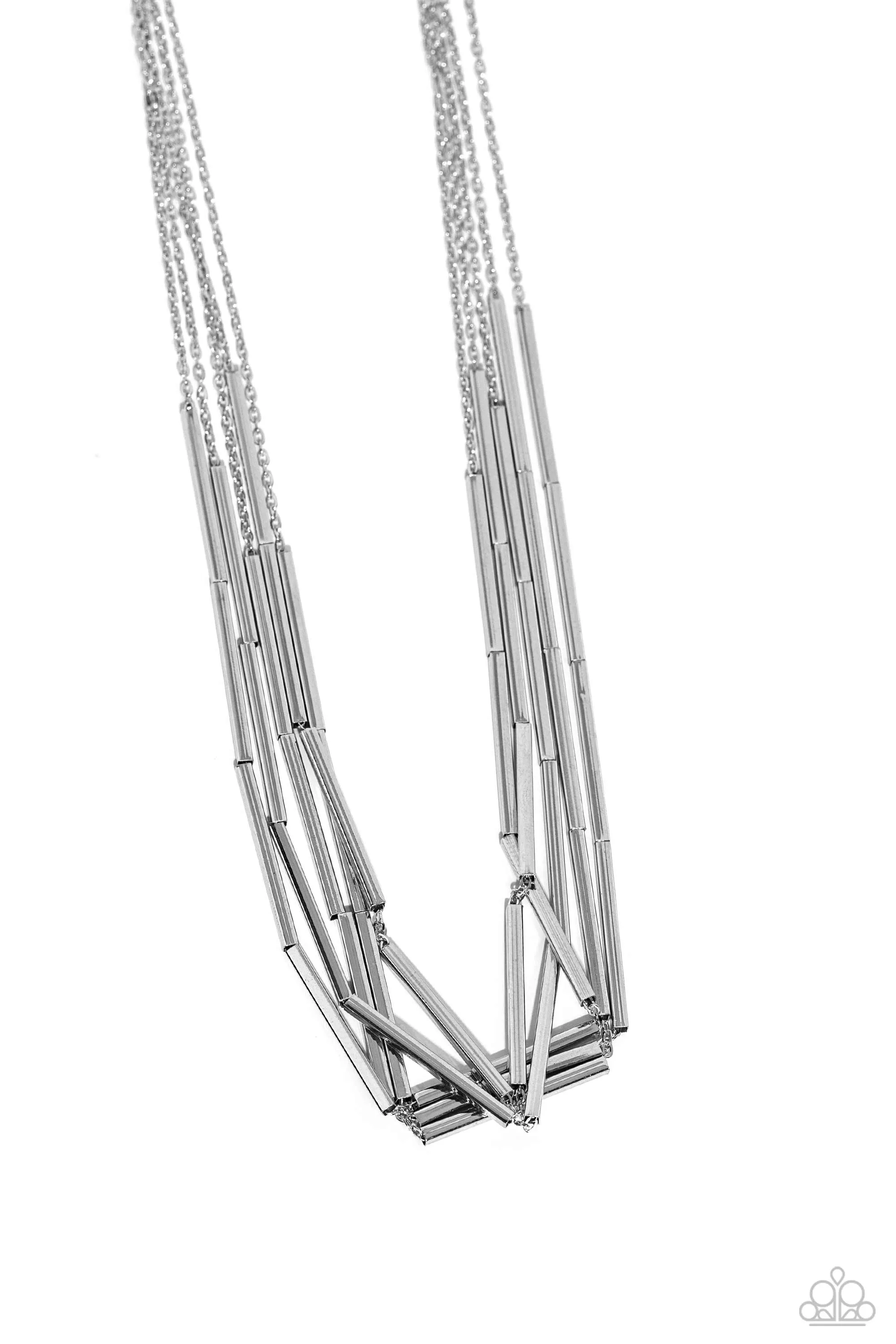 Dynamic Default - Silver - Tube Bead Tiered Paparazzi Short Necklace