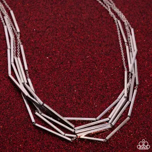 Dynamic Default - Silver - Tube Bead Tiered Paparazzi Short Necklace