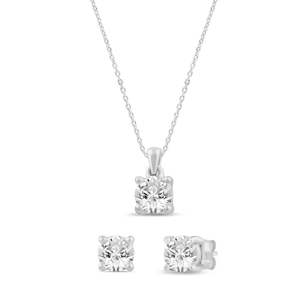 Earring and Necklace Set with 1.00ct of Laboratory Grown Diamonds in Sterling Silver and Platinum