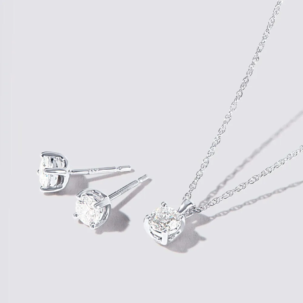 Earring and Necklace Set with 1.00ct of Laboratory Grown Diamonds in Sterling Silver and Platinum