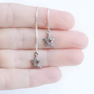 Earring Threader with Diamond Star Sterling Silver Pave Setting