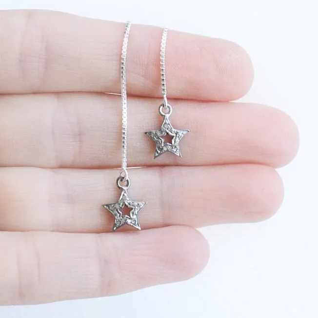 Earring Threader with Diamond Star Sterling Silver Pave Setting