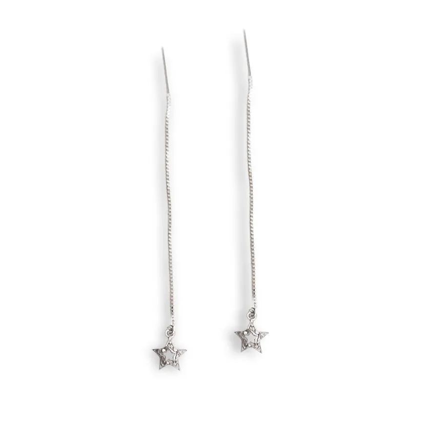 Earring Threader with Diamond Star Sterling Silver Pave Setting