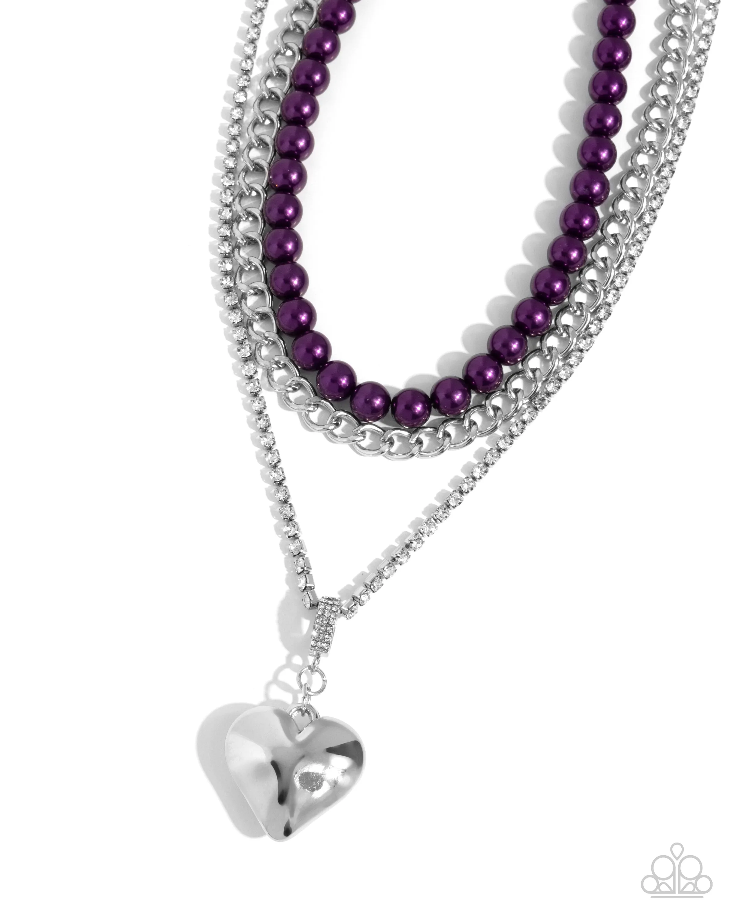 Easy Elevation - Purple - Pearl Silver Curb Chain Heart Tiered Paparazzi Short Necklace