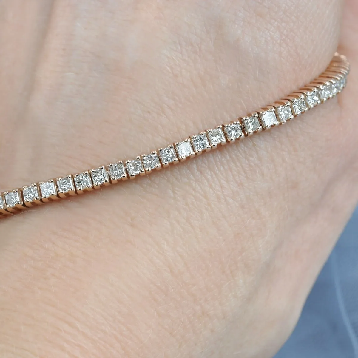 Ecstatic 5.00 CT Princess Cut Diamond Tennis Bracelet in 14KT Rose Gold