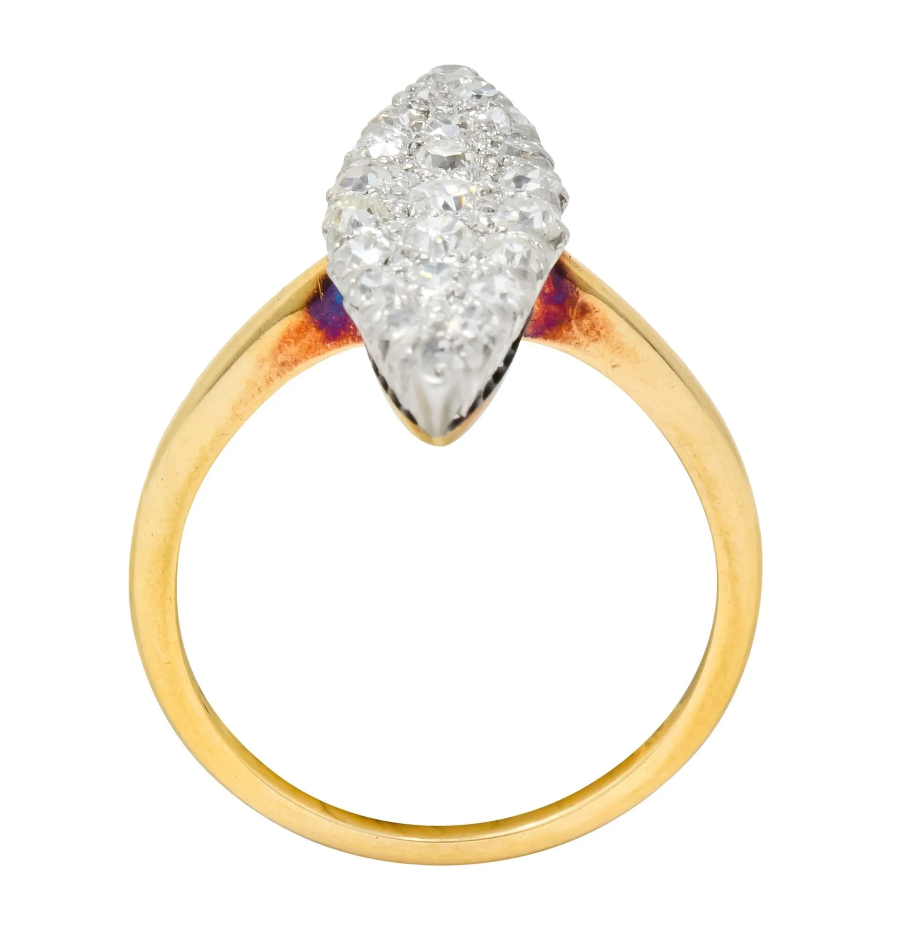 Edwardian 0.88 CTW Diamond Platinum-Topped 14 Karat Gold Navette Cluster Ring