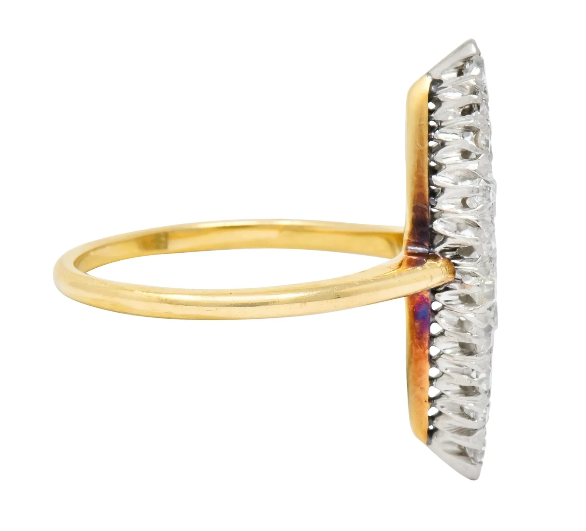 Edwardian 0.88 CTW Diamond Platinum-Topped 14 Karat Gold Navette Cluster Ring