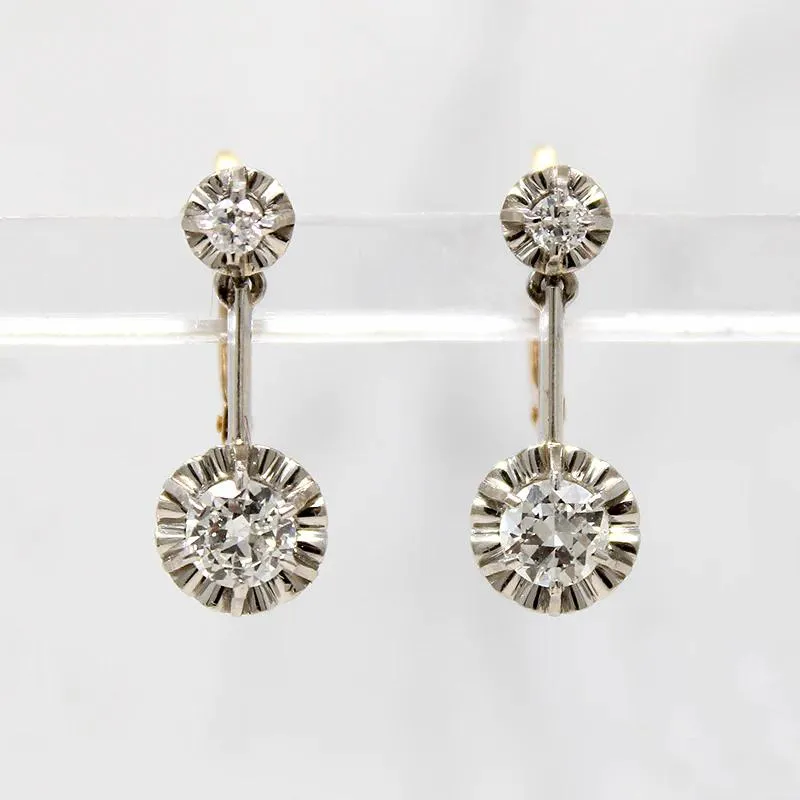 Edwardian Diamond Earbobs in Platinum & 18k Gold