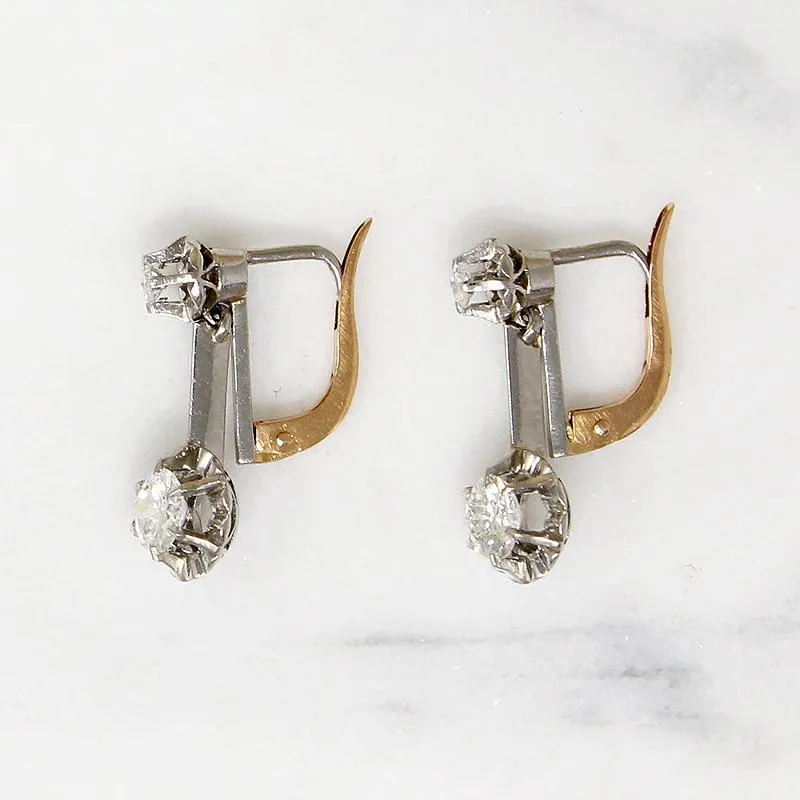 Edwardian Diamond Earbobs in Platinum & 18k Gold
