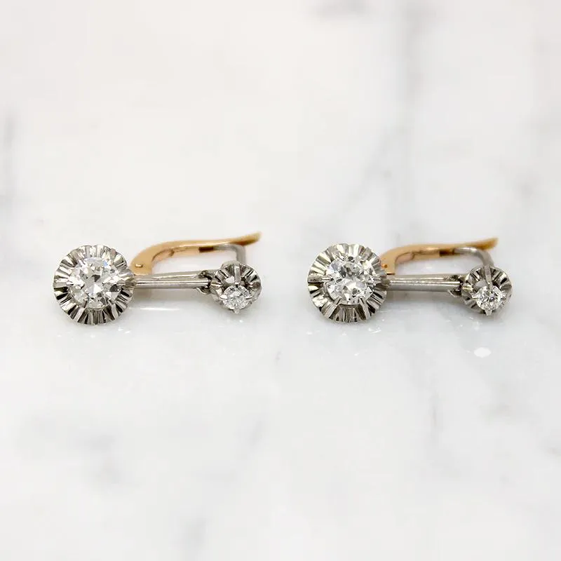 Edwardian Diamond Earbobs in Platinum & 18k Gold