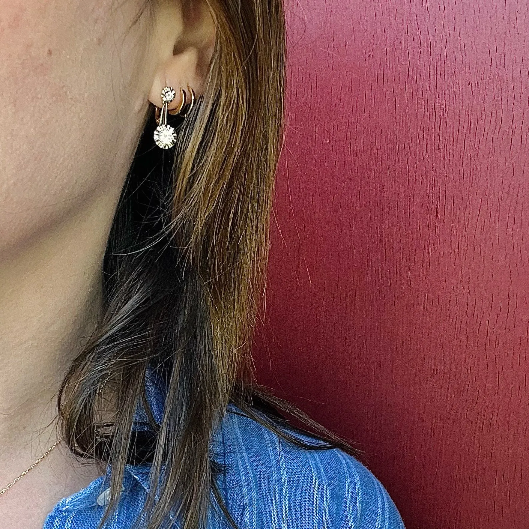Edwardian Diamond Earbobs in Platinum & 18k Gold