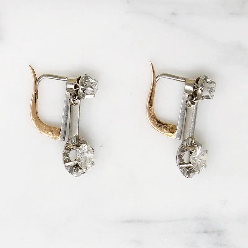 Edwardian Diamond Earbobs in Platinum & 18k Gold