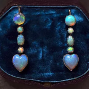 Edwardian Opal Heart Drop Earrings