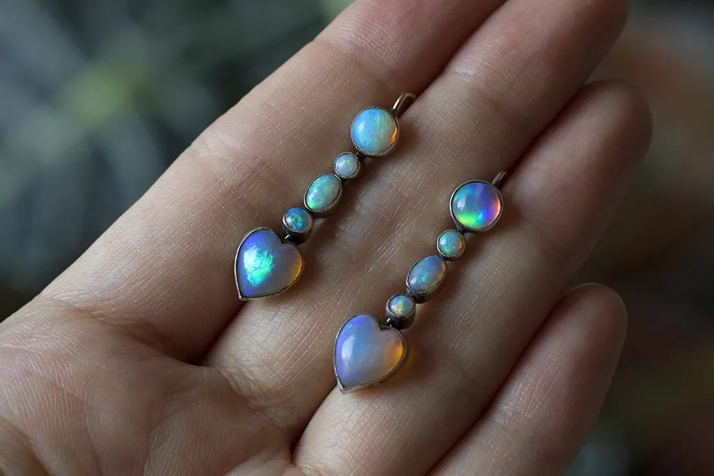 Edwardian Opal Heart Drop Earrings
