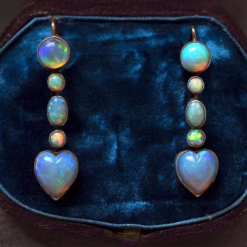 Edwardian Opal Heart Drop Earrings