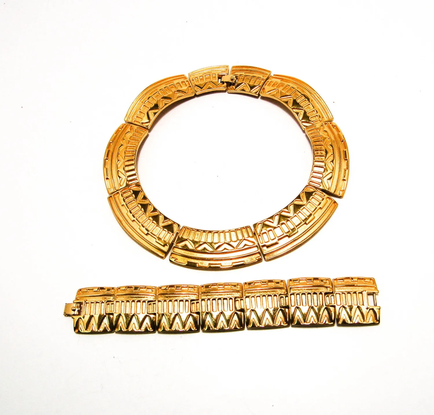 Egyptian Revival Bracelet and Collar Necklace Set by Monet