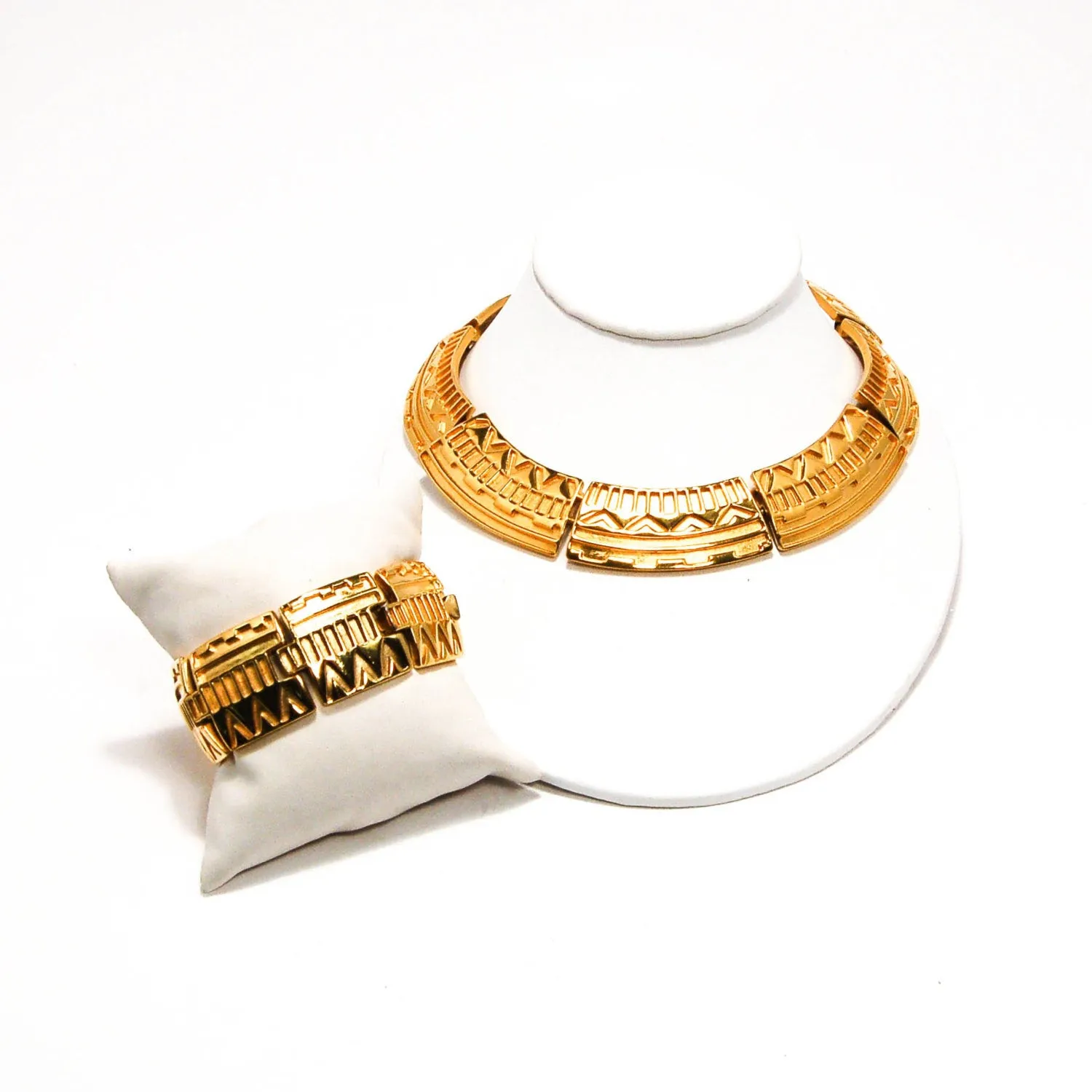 Egyptian Revival Bracelet and Collar Necklace Set by Monet