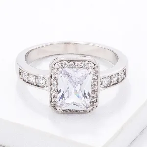 Elegant Clear Emerald Cut CZ Ring