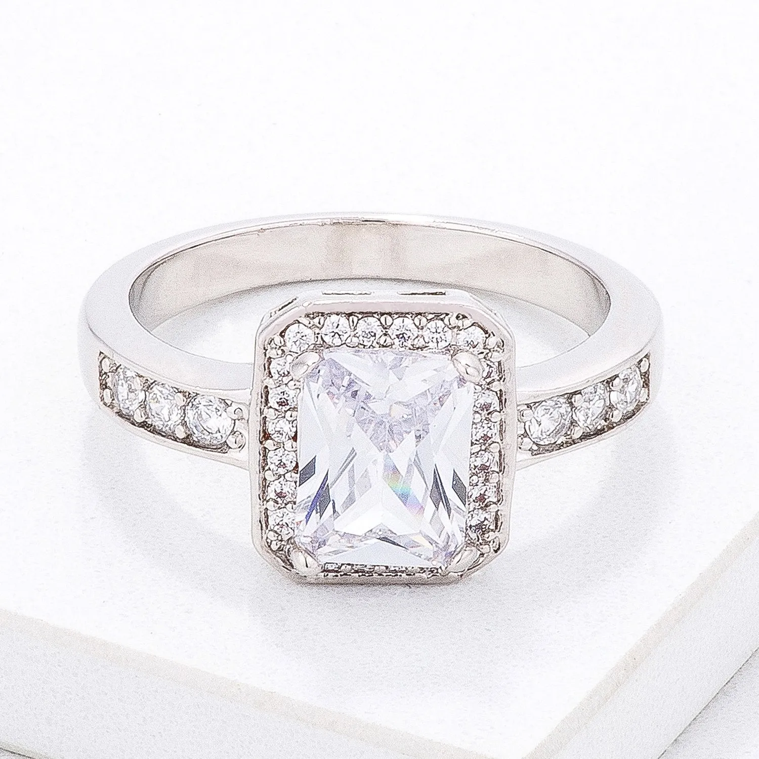 Elegant Clear Emerald Cut CZ Ring