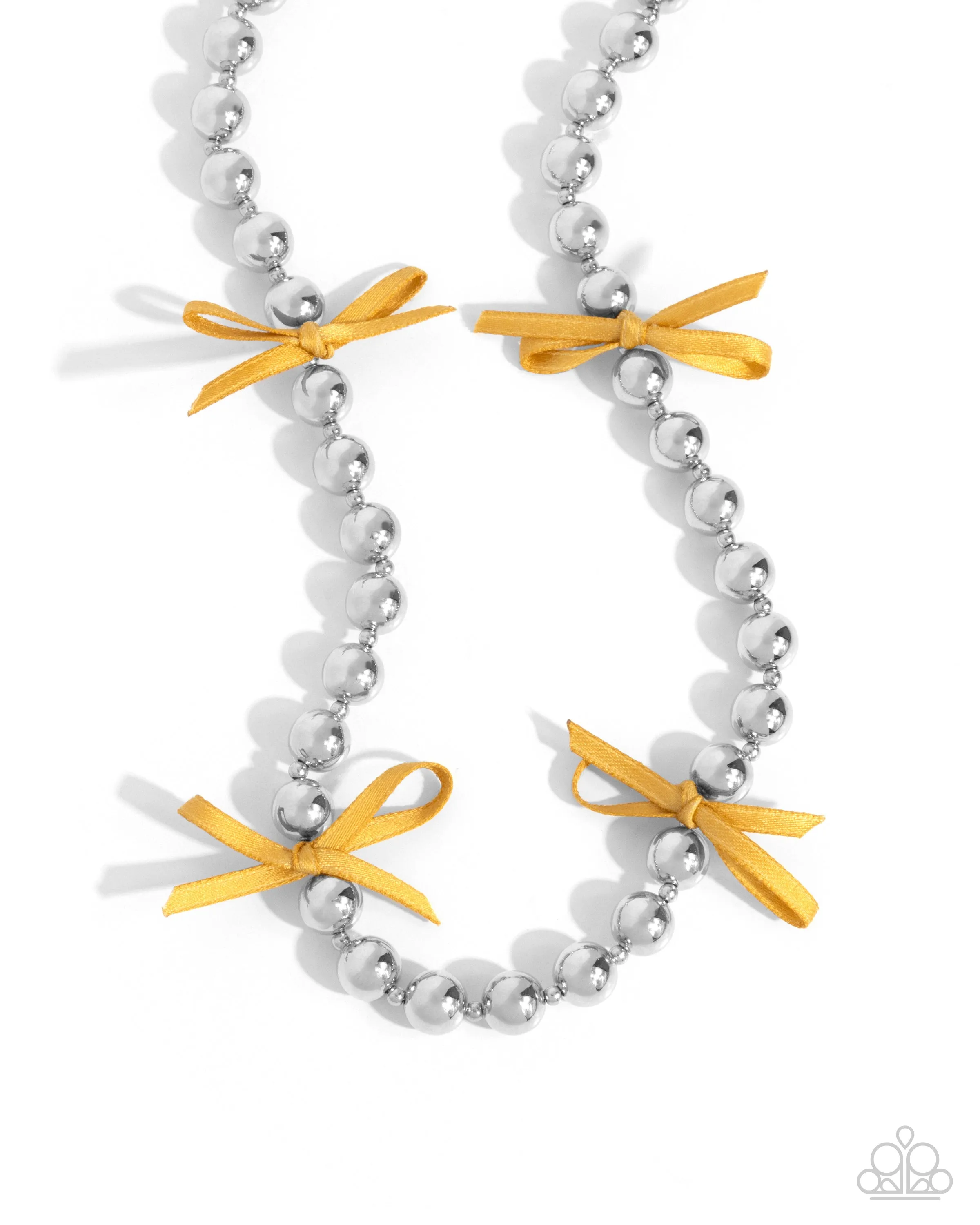 Elegant Event - Yellow - Ribbon Silver Bead Paparazzi Short Necklace
