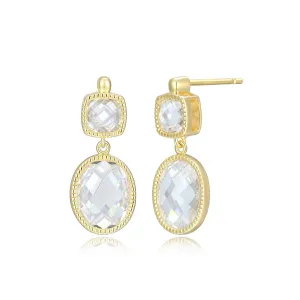 Elle Essence Sterling Silver 18K Yellow Gold/Rhodium Plated CZ Oval & Cushion Dangle Earrings