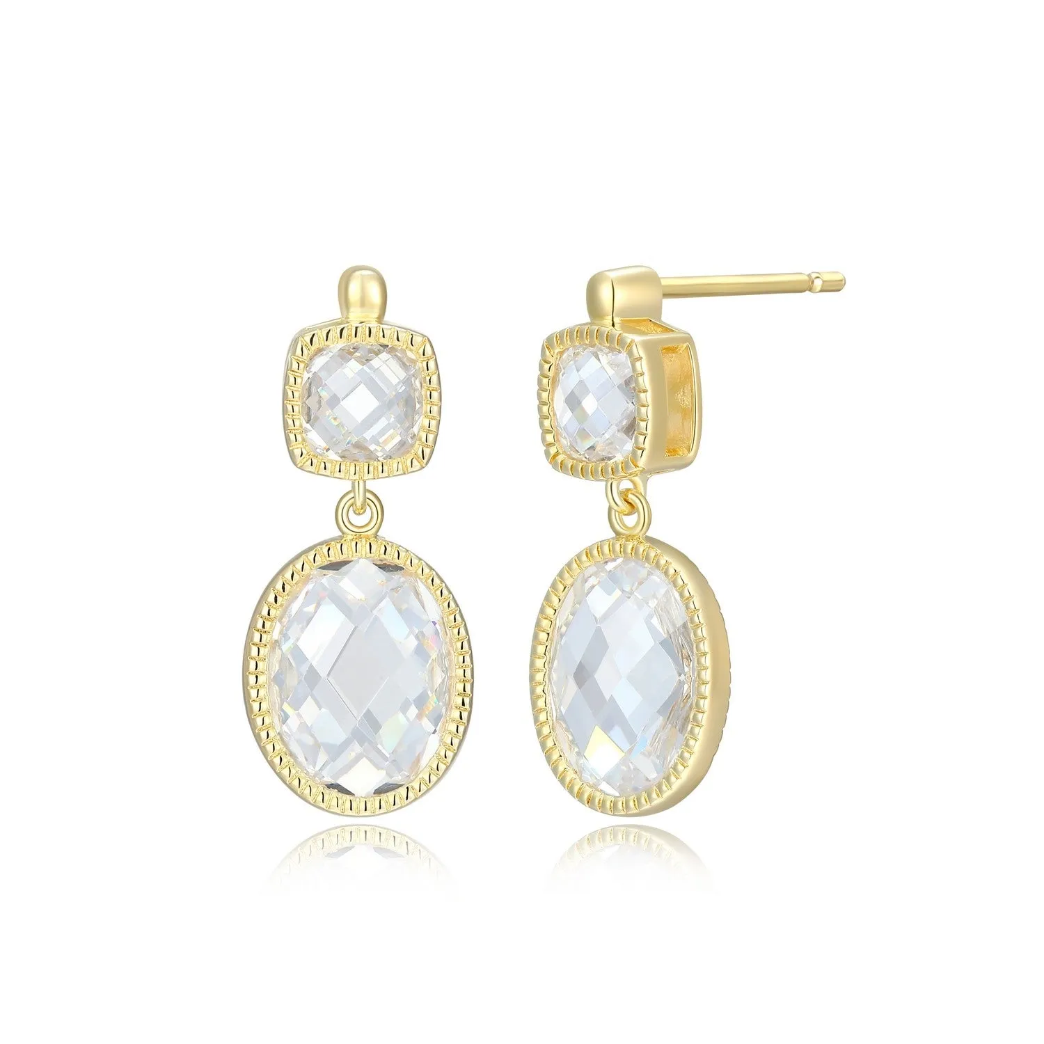 Elle Essence Sterling Silver 18K Yellow Gold/Rhodium Plated CZ Oval & Cushion Dangle Earrings
