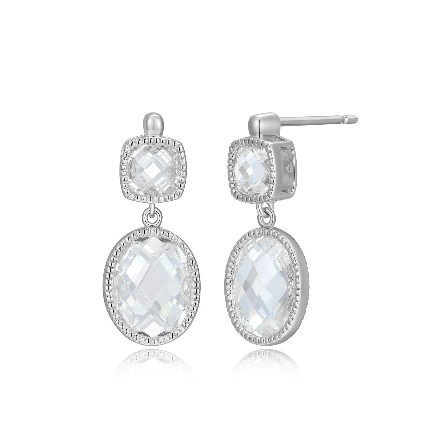 Elle Essence Sterling Silver 18K Yellow Gold/Rhodium Plated CZ Oval & Cushion Dangle Earrings