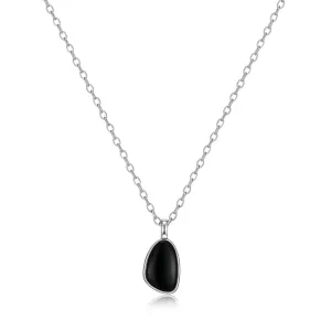 Elle Pebble Sterling Silver Rhodium Plated Black Agate Necklace