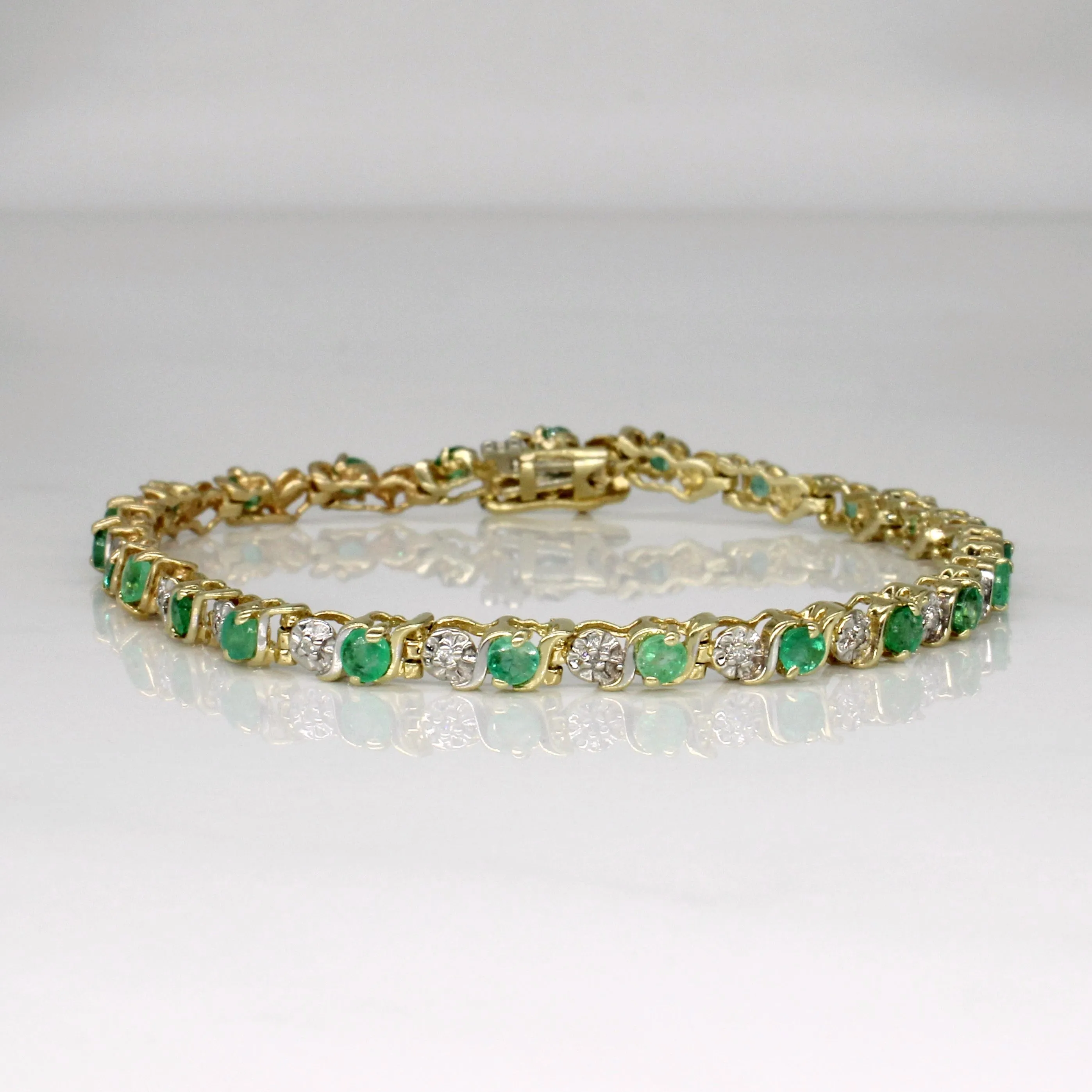 Emerald & Diamond Bracelet | 1.00ctw, 0.10ctw | 7" |
