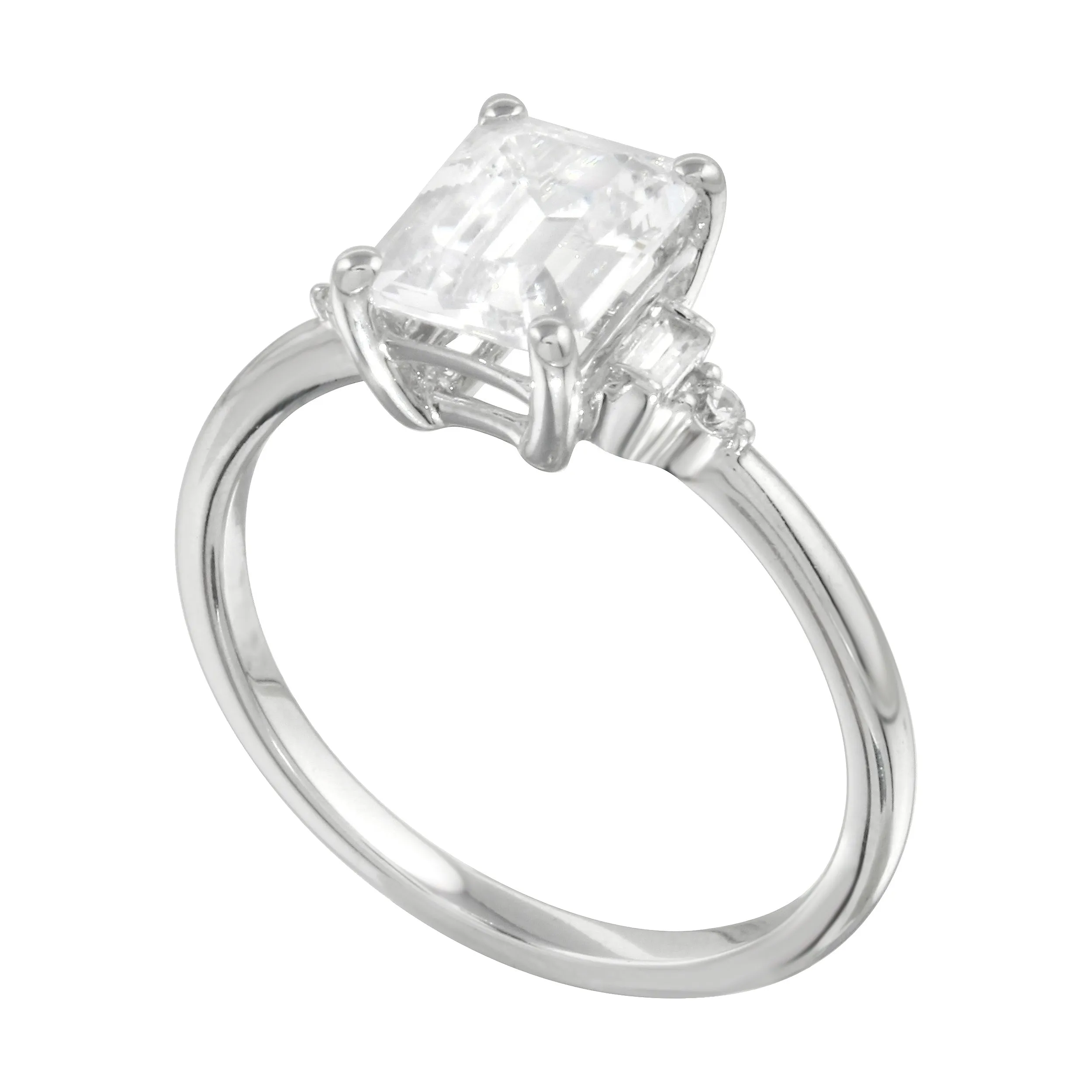 Emerald Cut and Baguette Diamond Engagement Ring