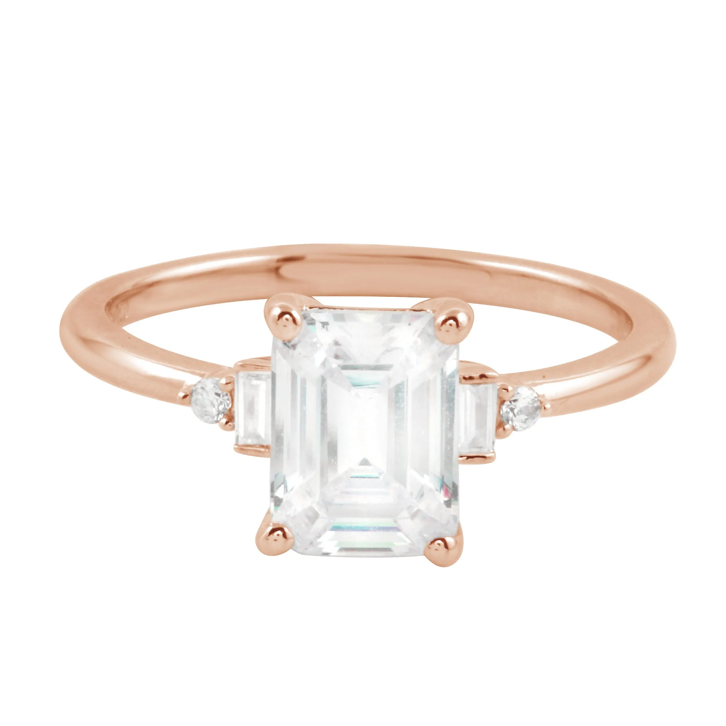 Emerald Cut and Baguette Diamond Engagement Ring