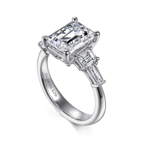 Emerald Cut Five Stone Diamond Channel Set Engagement Ring Mounting